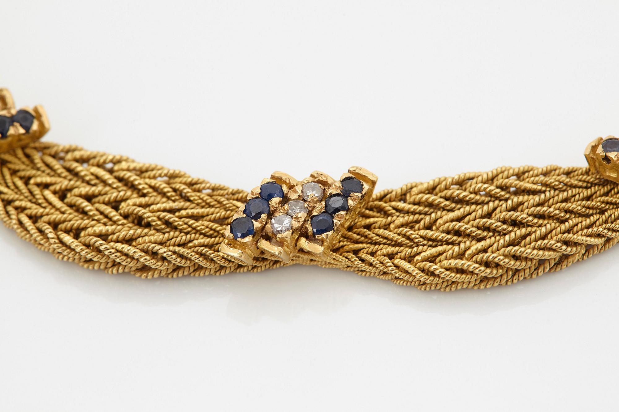 Collier 18K guld med åttkantslipade diamanter samt safirer.