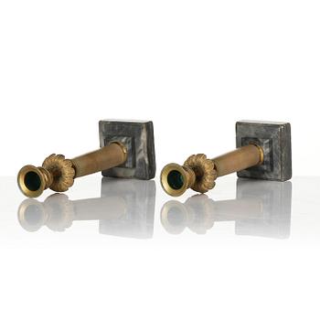 A pair of late Gustavian gilt brass and marble candlesticks, Stockholm, late 18th century.