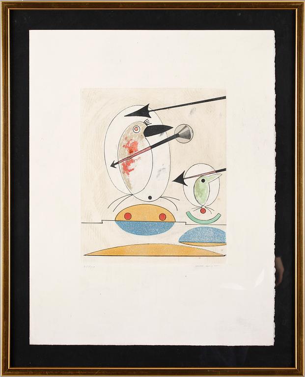 MAX ERNST, färgakvatint med kollage, sign o numr 75/100, 1975.