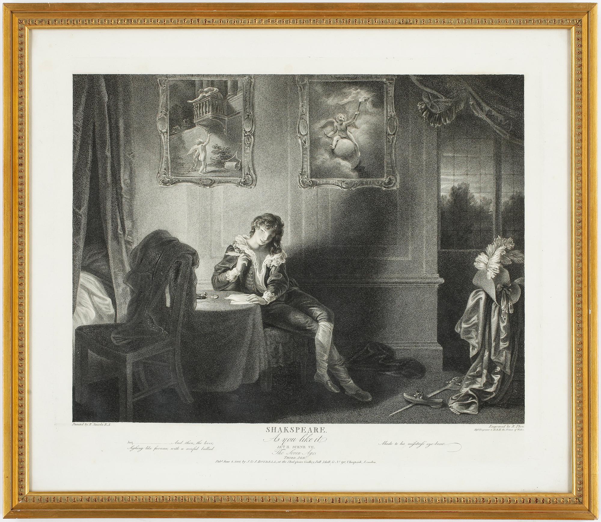 ETSNINGAR, 6 st, främst Shakespeare-motiv, I.P Simon, 1800-tal.
