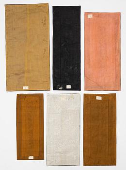 Silk panels, six pieces, China, late Qing dynasty/circa 1900.