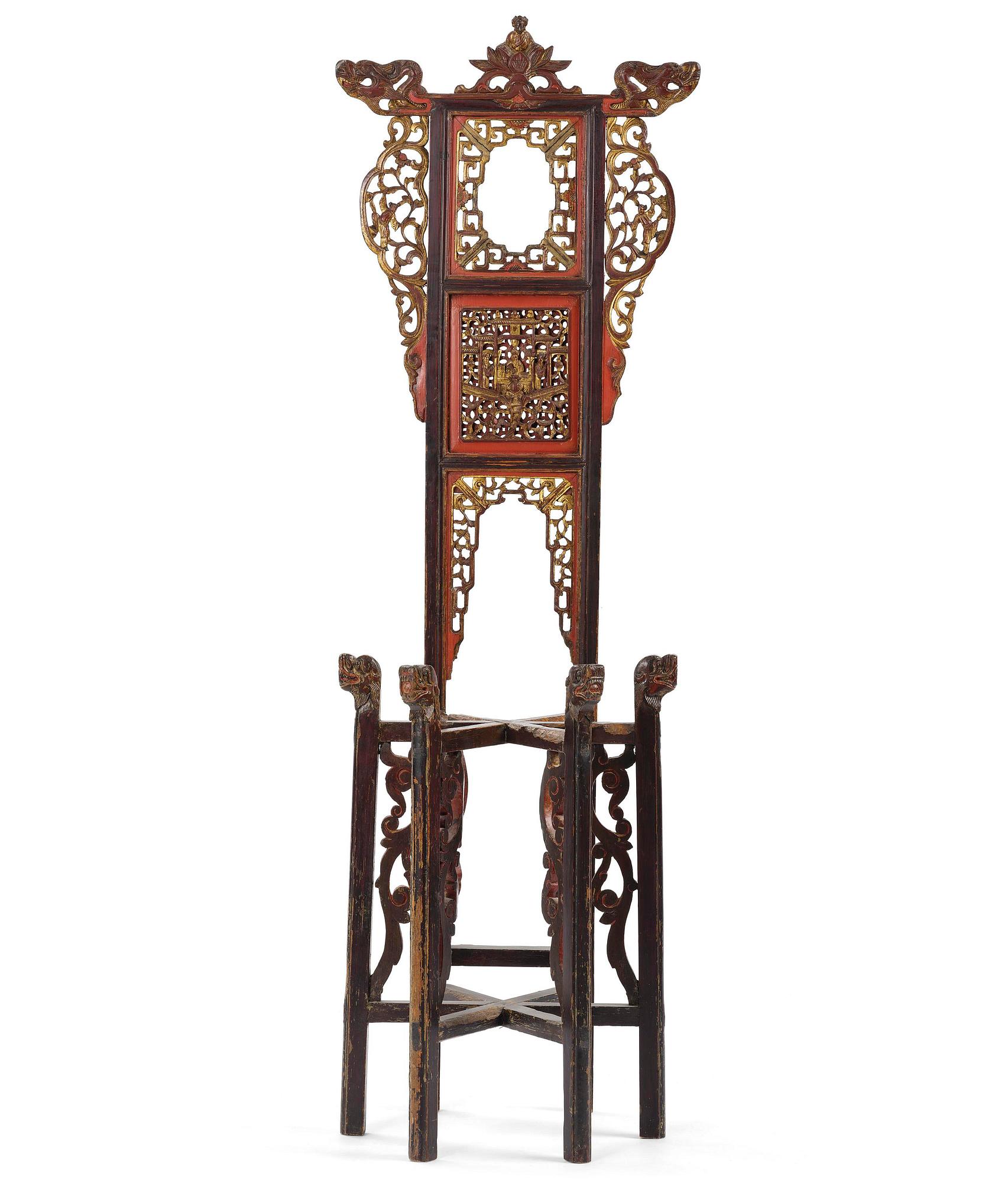 A Chinese lacquered and gilt wood stand for a basin, late Qing dynasty, 19th century.