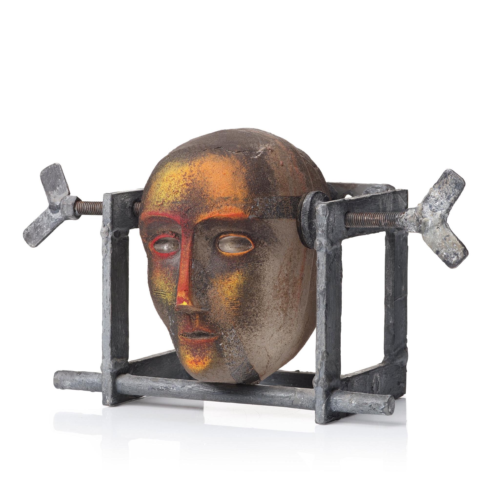 Bertil Vallien, a unique sand cast glass sculpture of a head, Kosta Boda, Sweden.