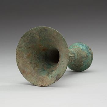 An archaic bronze ritual libation vessel (Gu), Shang Dynasty (1600 BC-1046 BC).