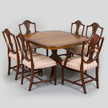 Ruokapöytä ja tuoleja, 8 kpl, Englanti 1970-luku.