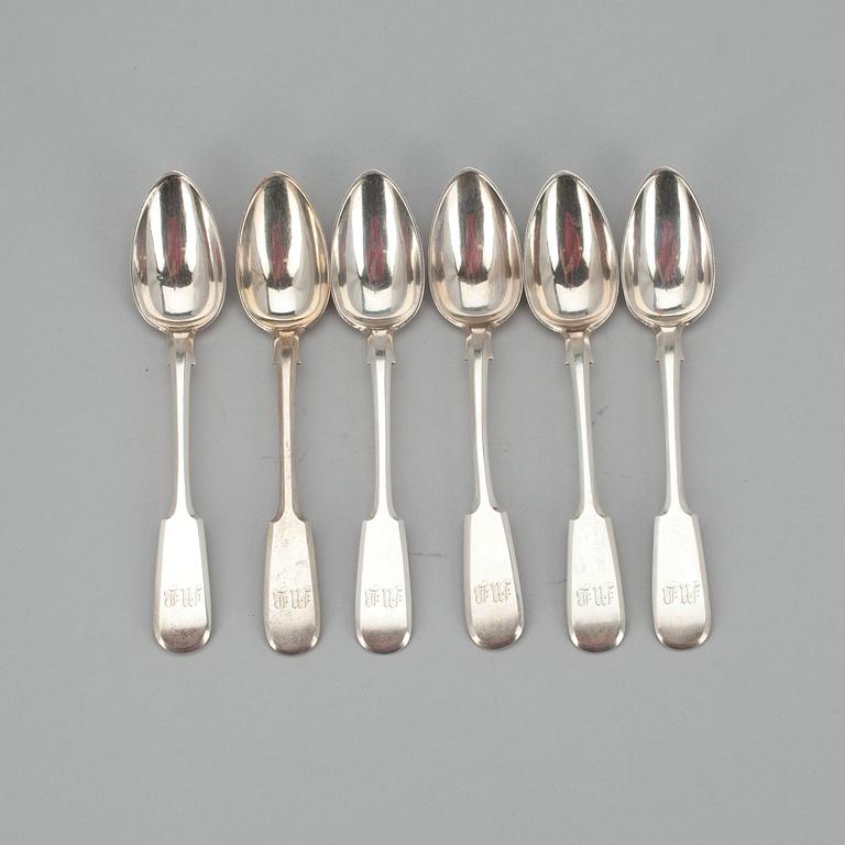 TESKEDAR, 6 st, silver, S:t Petersburg, Ryssland 1861. Vikt 131 g.