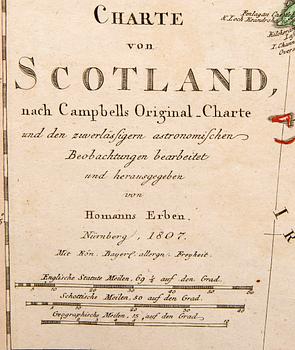 Homannn's Heirs, map Scotland, hand colored copper engraving, Nürnberg 1807.