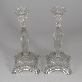 A pair of moulded glass candlesticks,  ca 1900.