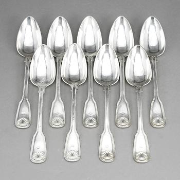SKEDAR, 9 st, silver, Gustaf Möllenborg Feron, Stockholm 1854. Ca 733 gram.
