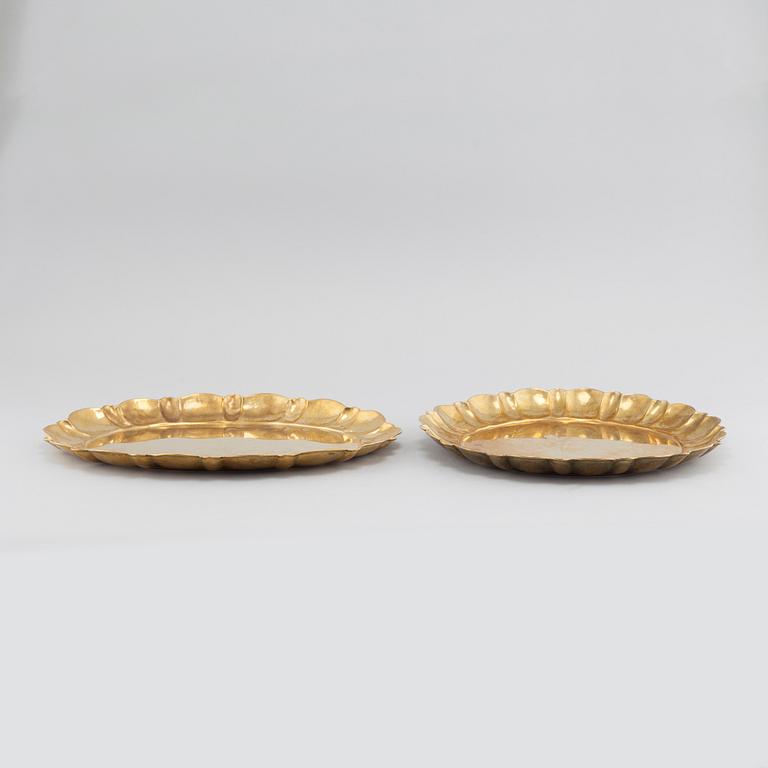 LARS HOLMSTRÖM, two brass trays,
"Firma Lars Holmström Arvika".