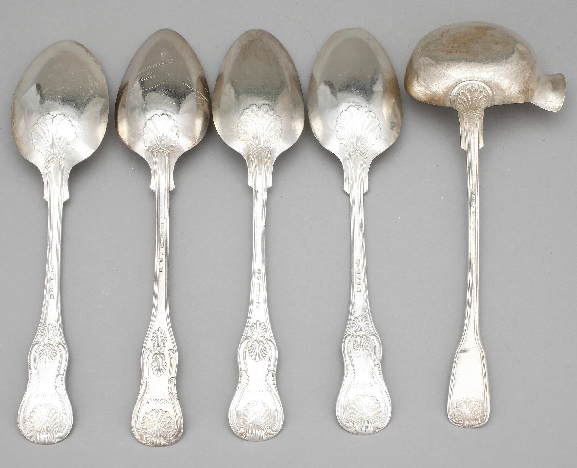 SERVISDELAR, 5 delar, silver, bl a Anders Wedin. Söderhamn, 1800-tal. Vikt 284 gram.
