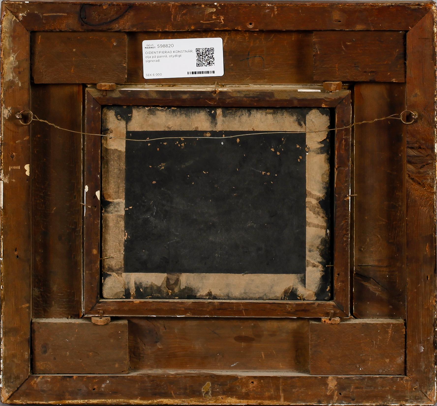 OIDENTIFIERAD KONSTNÄR, olja på pannå, otydligt signerad.