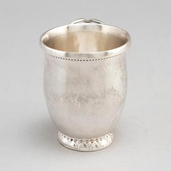 GEORG JENSEN,  a 830/1000 silver mug and  a bowl (a christening set), Copenhagen ca 1918-1927, design nr 127, 158.