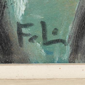 FRANS LARSSON, olja på pannå, monogramsignerad.