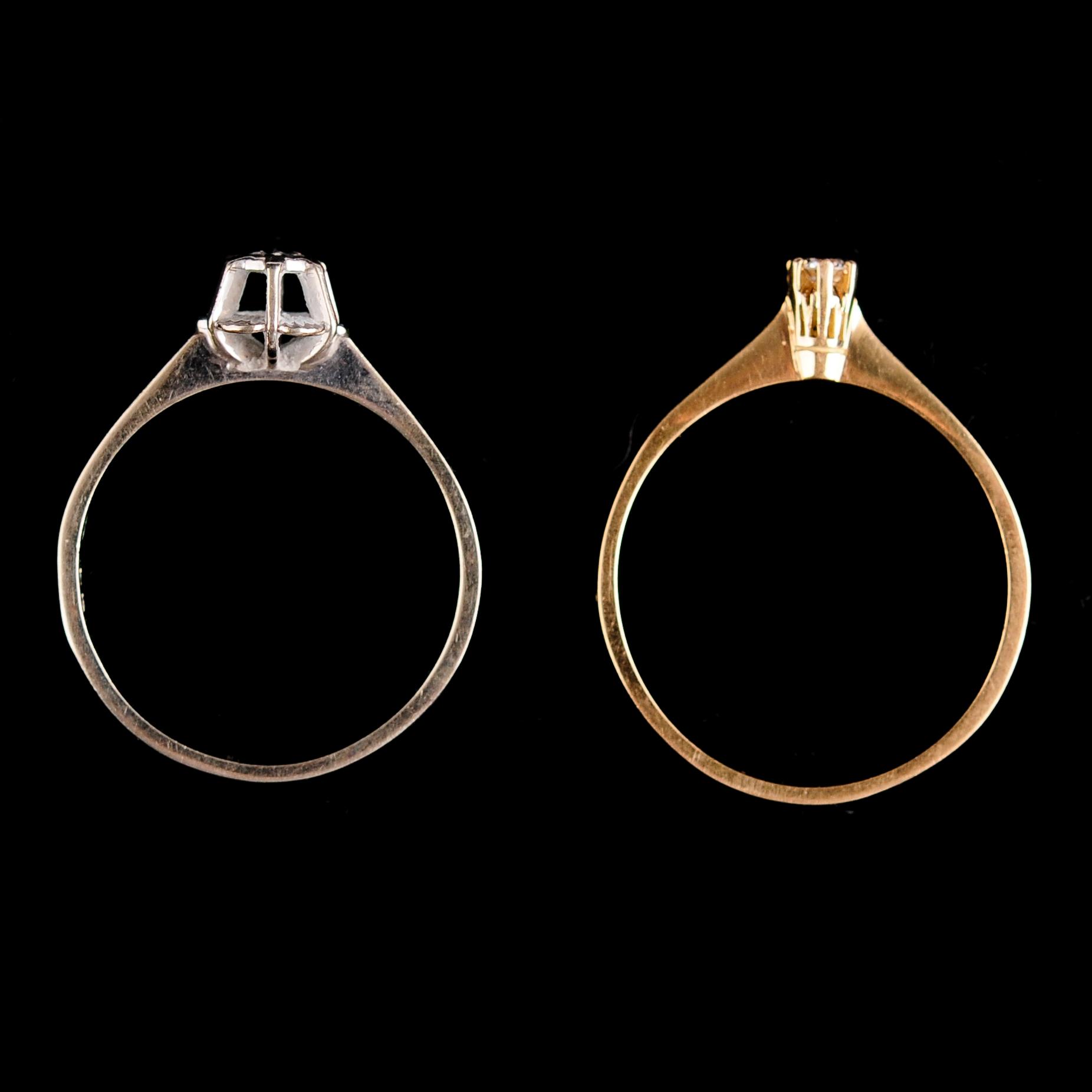 RINGAR, 2 st, 18 k, med briljanter. Tot vikt ca 4 g.