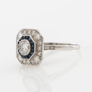 Ring of platinum with diamonds and faceted sapphires, Art Deco, K Anderson Stockholm 1938.
