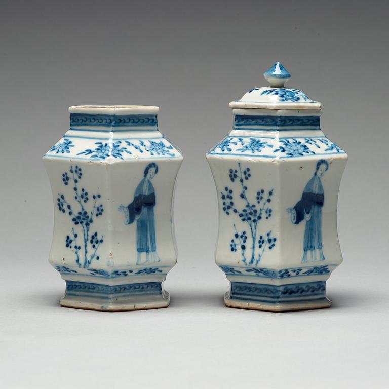 Two Chinese blue and white jars, one with cover, circa 1900.