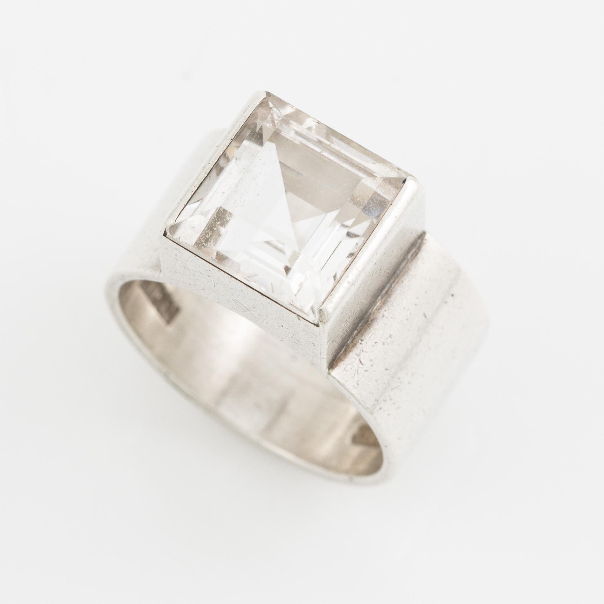 Wiwen Nilsson, ring, silver with step-cut rock crystal, Lund 1974.