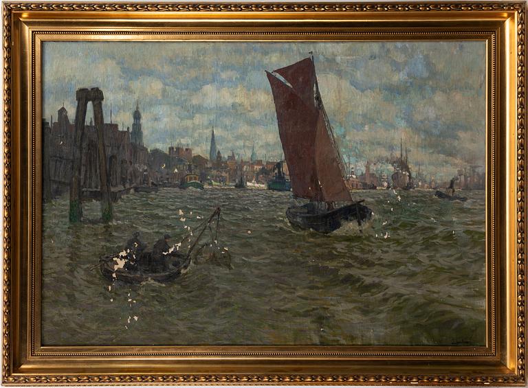 Okänd konstnär, Tyskland, signerad Scherdman, Hamnmotiv.