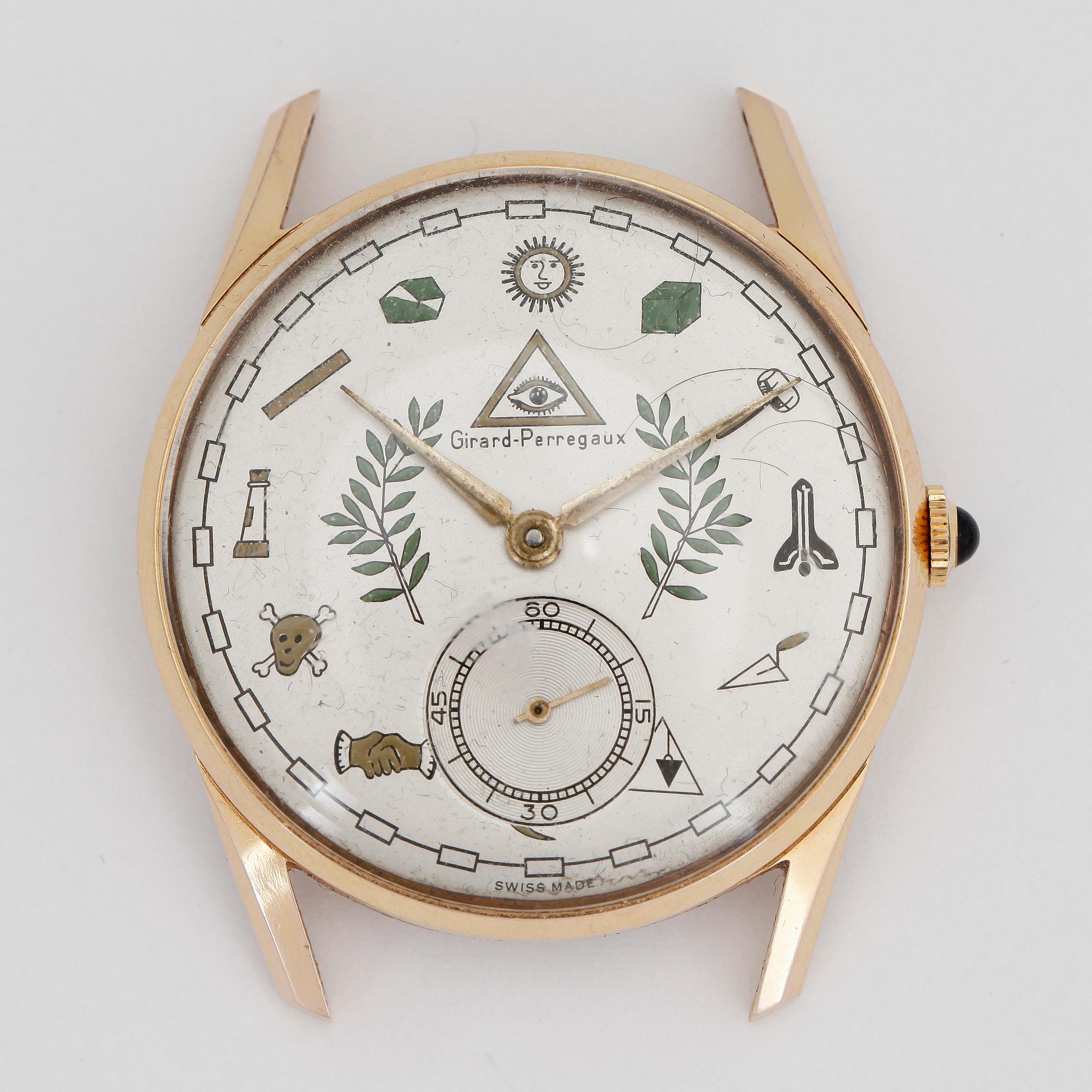 ARMBANDSUR, herr, Girard Perregaux, Frimurarsymboler, 1950-tal.