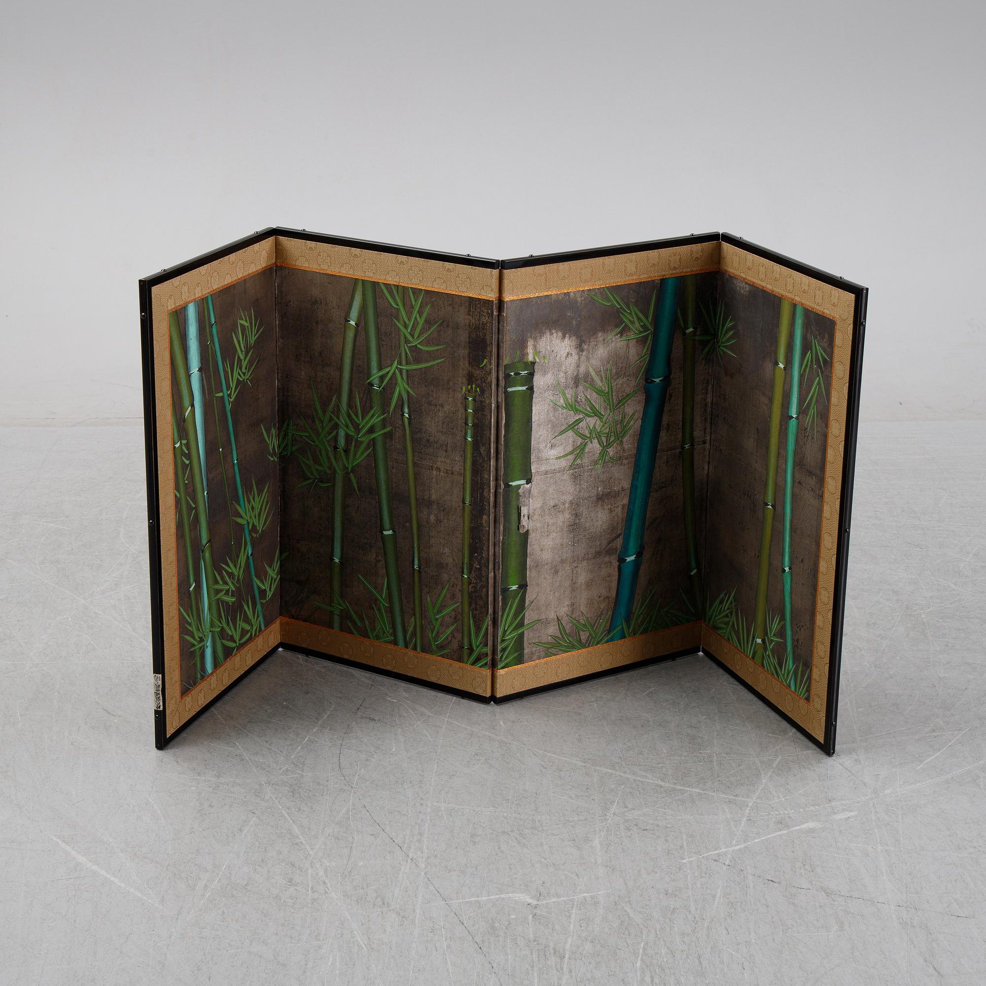 A four panel Japanese folding screen, 'Byobu', mid 20th century.