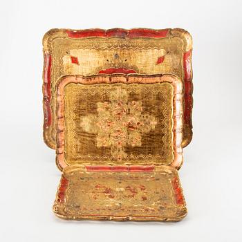 Trays, 5 pcs, Paoletti, Florence Italy mid-20th century.