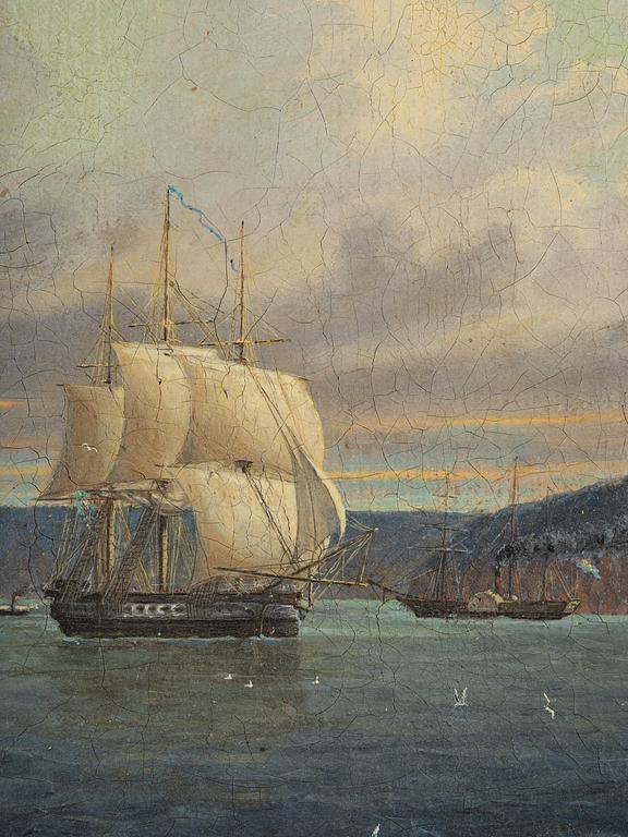 Marcus Larsson, Skepp utanför Norges kust, troligtvis Kristiania (Oslo), möjligtvis korvetten ”Lagerbjelke” och fregatten ”Josephine”.