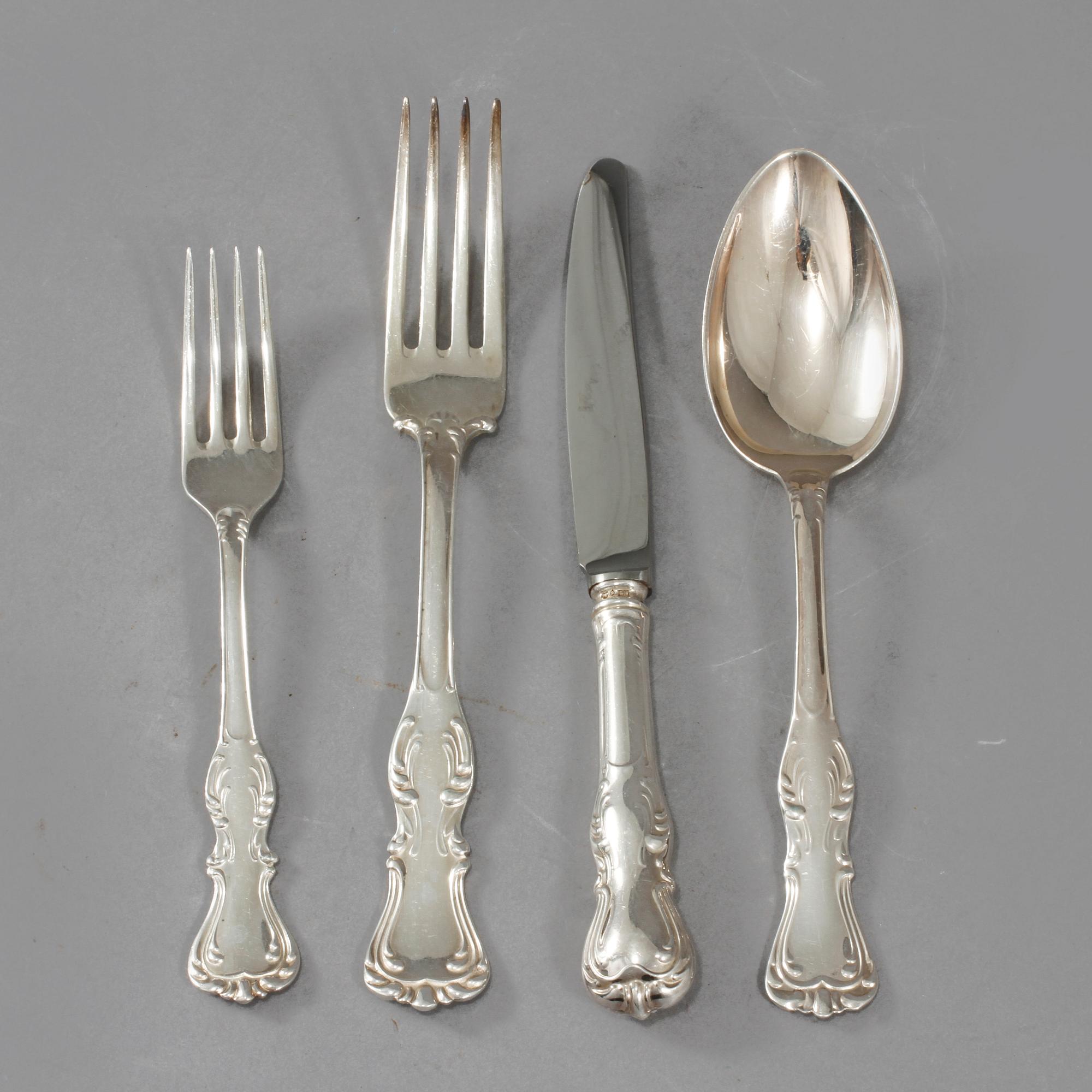 BESTICKSERVIS, 47 delar, silver, "Prins Albert", GAB samt C G Hallberg, 1900-talets andra hälft, total vikt ca 1910 g.