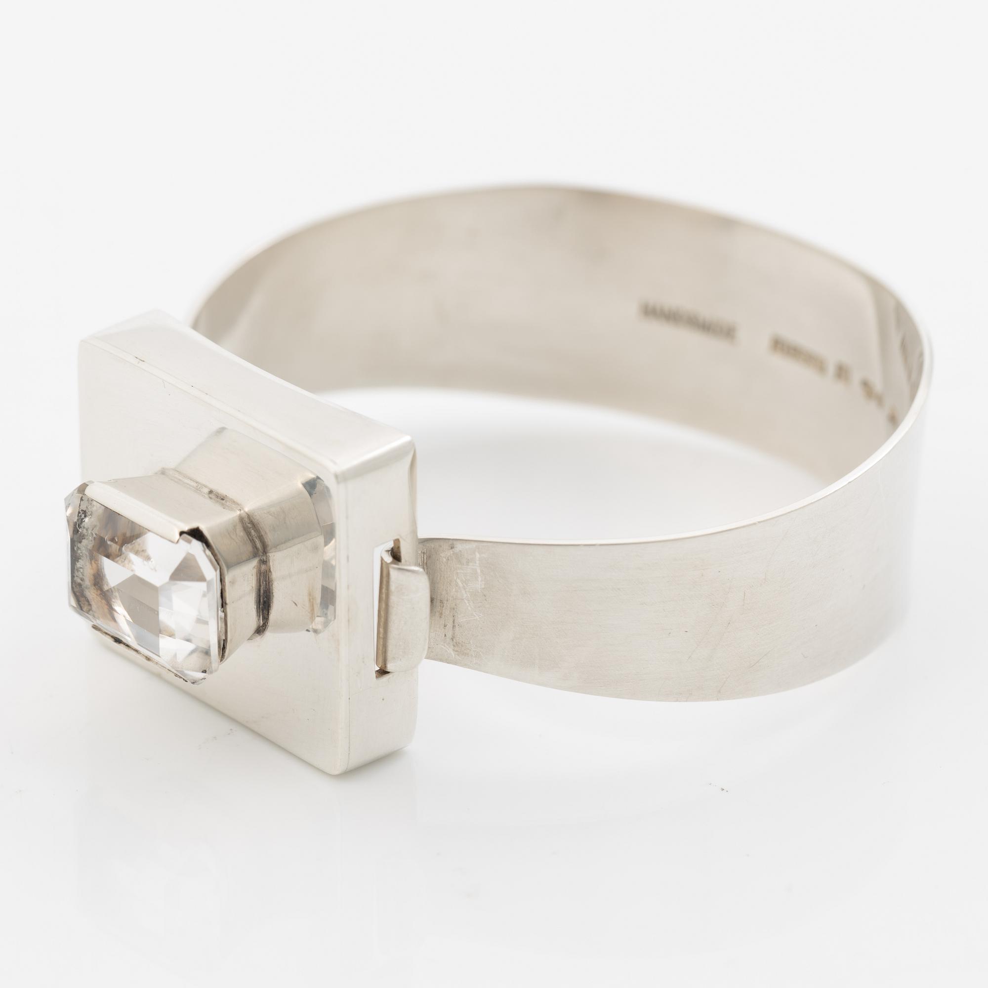 Silver bracelet with faceted rock crystal, Gussi, Malmö 1965.