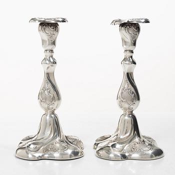 Candlesticks, a pair, silver, Rococo style, Thorvald Marthinsen Sølvvarefabrik, Tönsberg, Norway, 20th century.