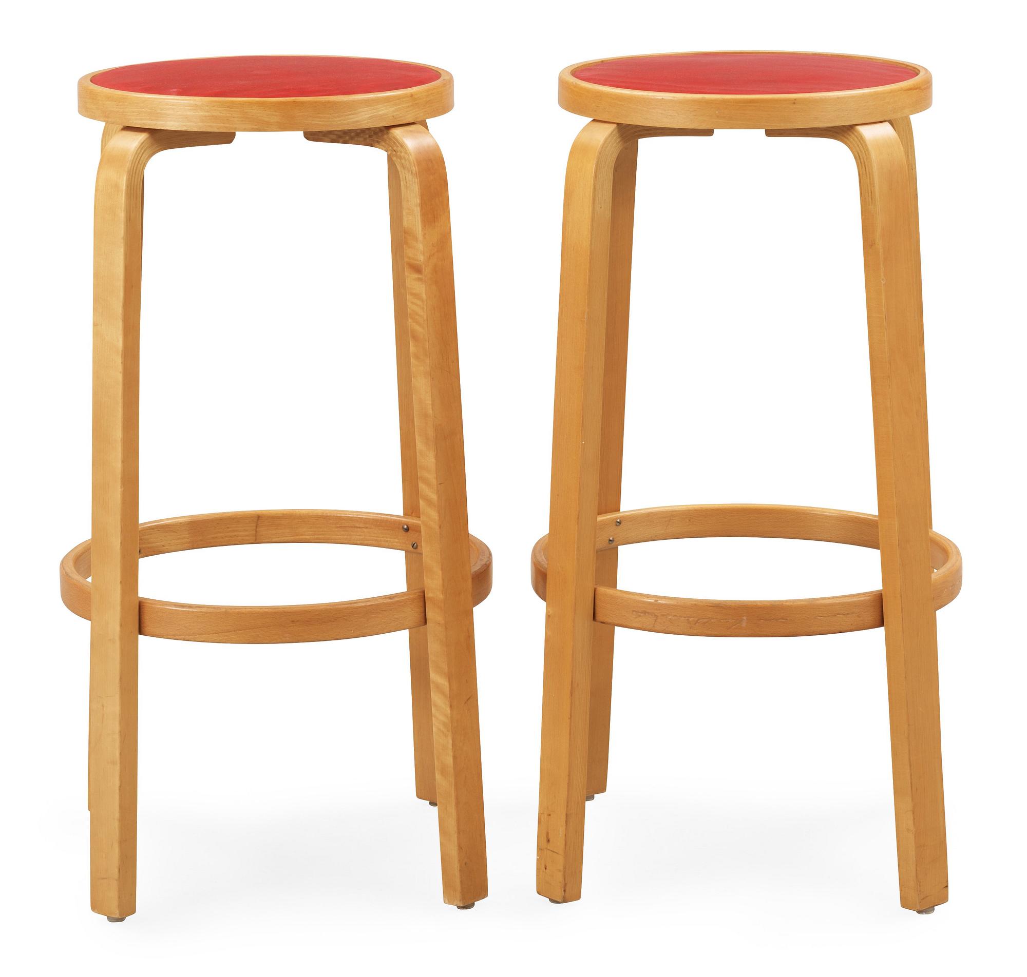 A pair of Alvar Aalto birch barstools, Svenska AB Artek Hedemora, 1946-56.