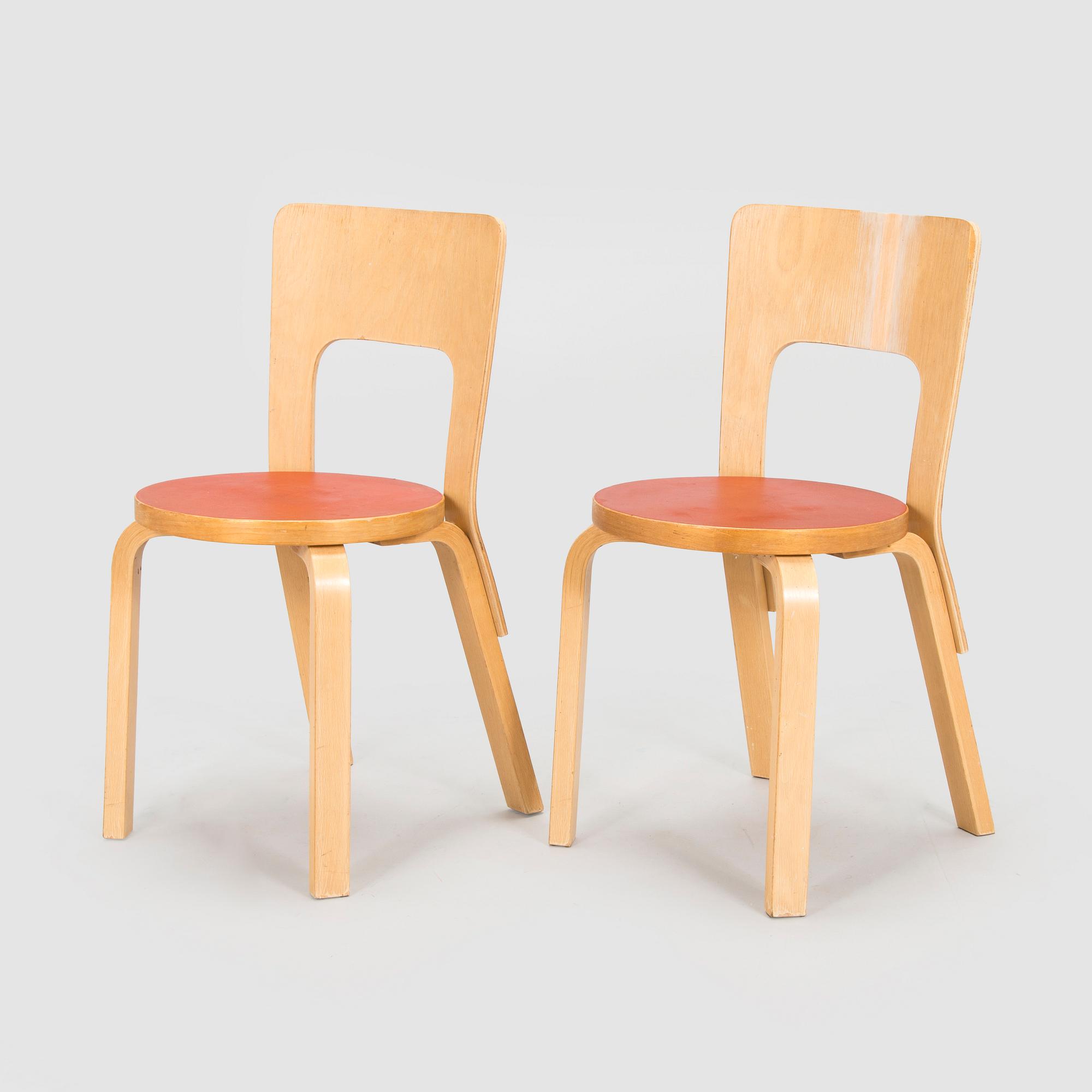 Alvar Aalto, tuoleja, 2 kpl, malli 66, O.Y. Huonekalu- ja Rakennustyötehdas A.B, 1957.