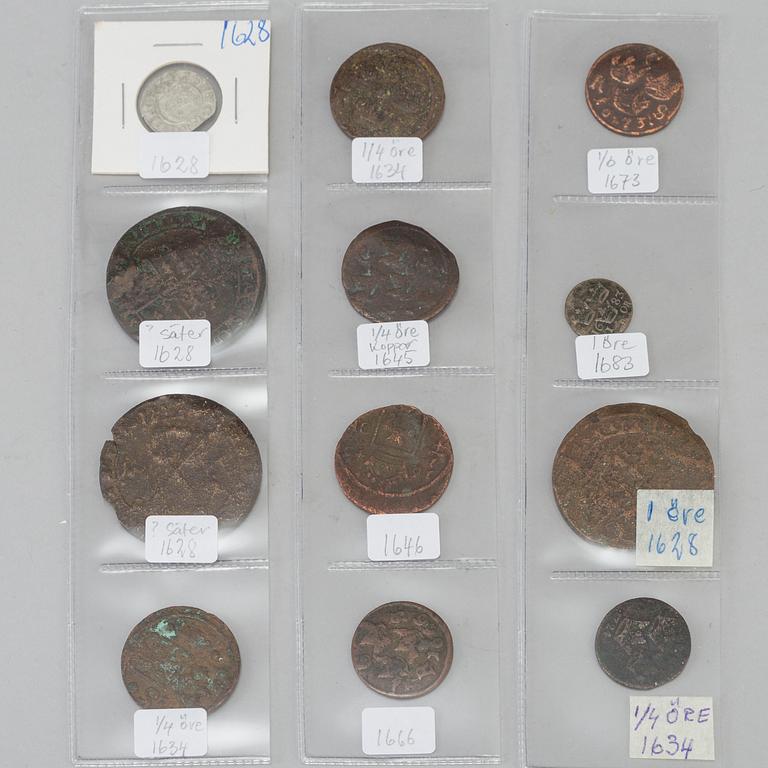 SAMLING MYNT, 40 stycken, Sverige, 15-1700-tal.