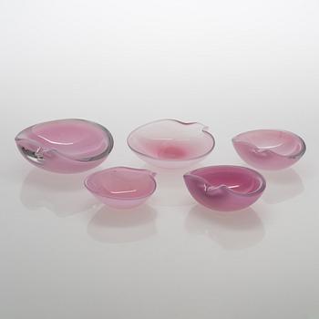 Tapio Wirkkala, a set of five glass bowls, signed Tapio Wirkkala Iittala.