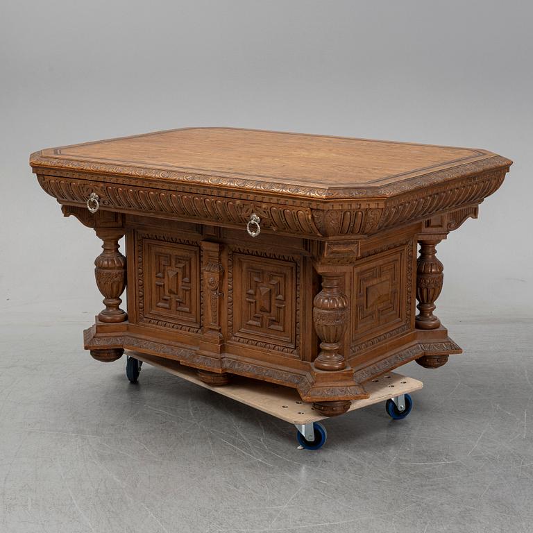 An oak library table, 1890's.