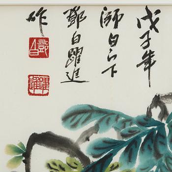 A painting by Deng Baiyuejin (1958-), "Spring garden" (man yuan chun se), signed and dated 2008.