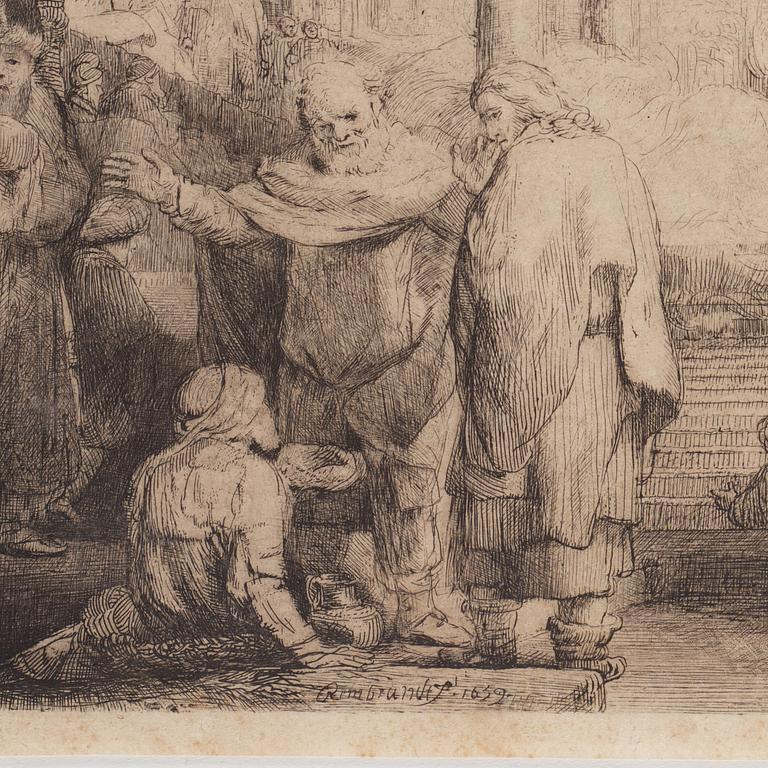 Rembrandt Harmensz van Rijn, “Peter and John at the Gate of the Temple", senare avdrag, troligen 1700-tal.