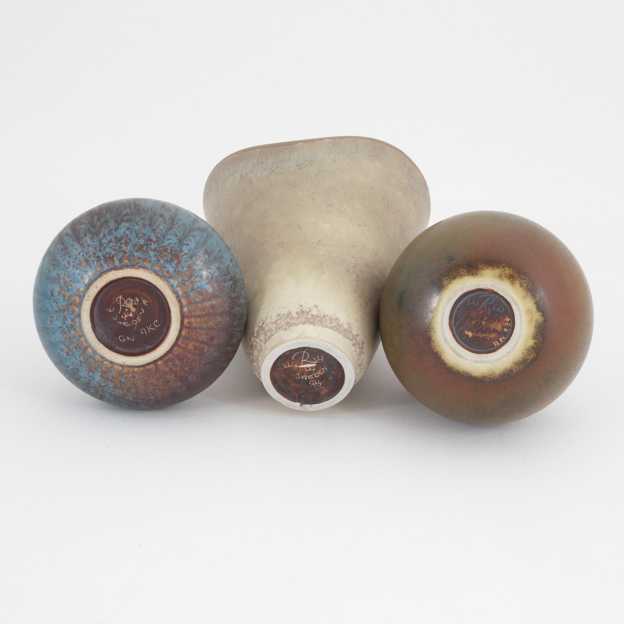Carl-Harry Stålhane, three stoneware vases and a bowl, Gunnar