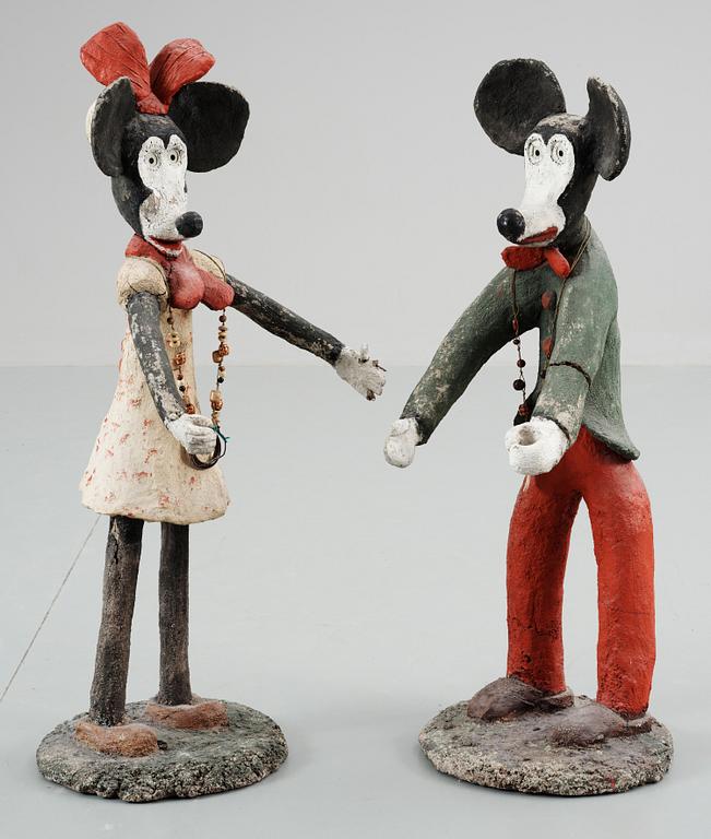 A pair of concrete sculptures of Mickey and Minnie Mouse, 20th century.