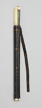 An ivory and shagreen chopstick holder, also with knife and fork, Qing dynasty (1644-1911).