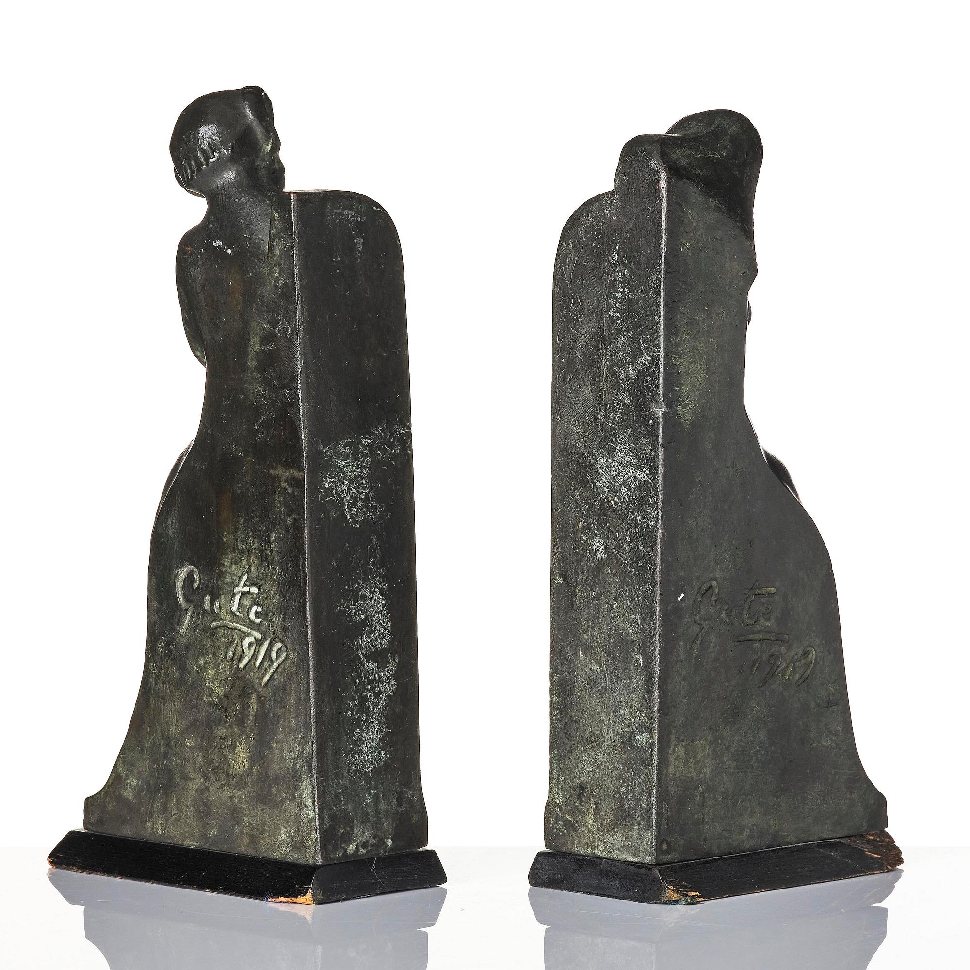 Axel Gute, a pair of Swedish Grace book ends, dated 1919.