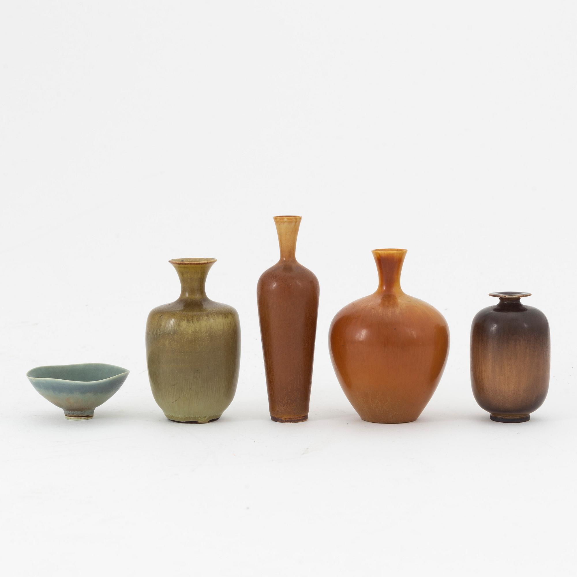 Berndt Friberg, a set of five stoneware miniatures, Gustavsbergs studio.