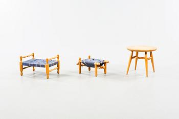 Two stools and a table designed by Erik Höglund for Boda Möbler in 1960s.