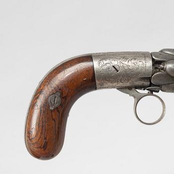 Percussion revolver, Belgian, Mariette's patent, mid-19th century.