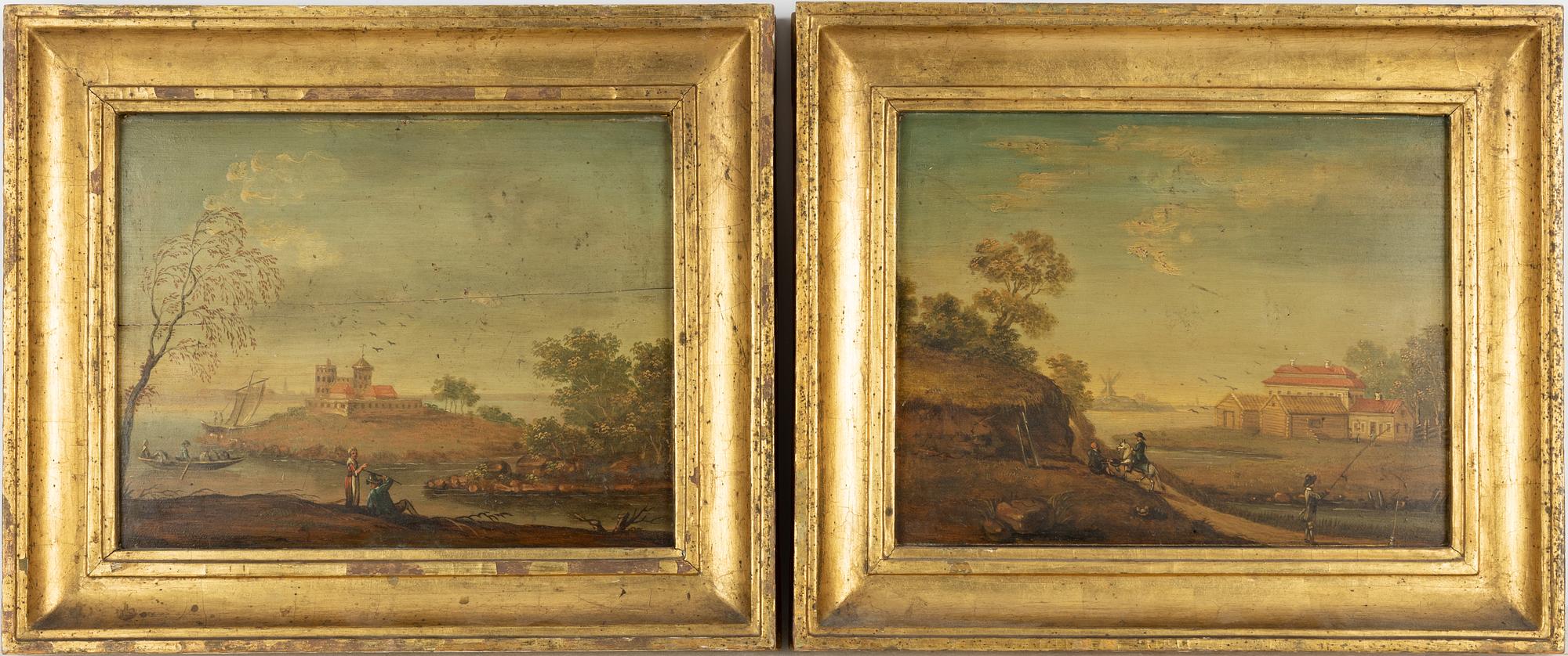 Bernhard Gottfried Manskirch, attributed, Figurative Landscape, a pair.