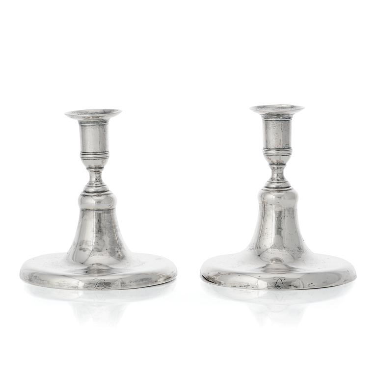 A pair of Swedish Gustavian silver candlesticks, mark of Johan Steinfort, Stockholm 1773.