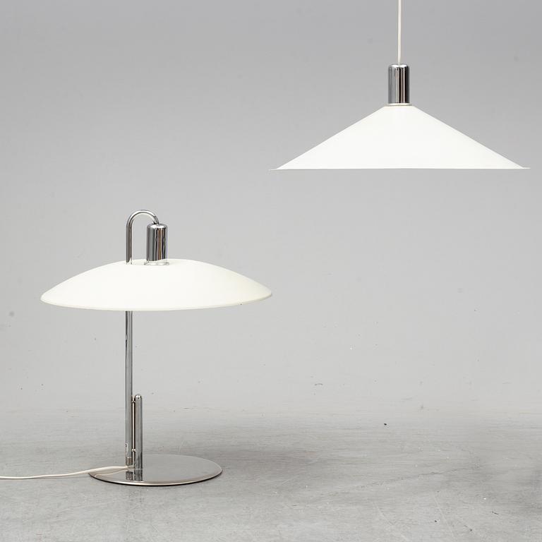 BÖRGE LINDAU & BO LINDECRANTZ, a table lamp and a ceiling lamp, Zero, 1980's.