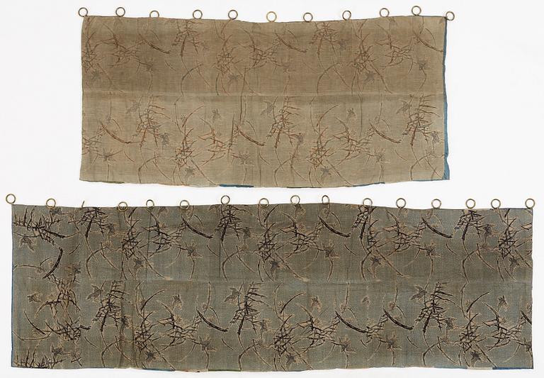 Two curtain tops in embroidered silk, China and Japan, circa 1900.