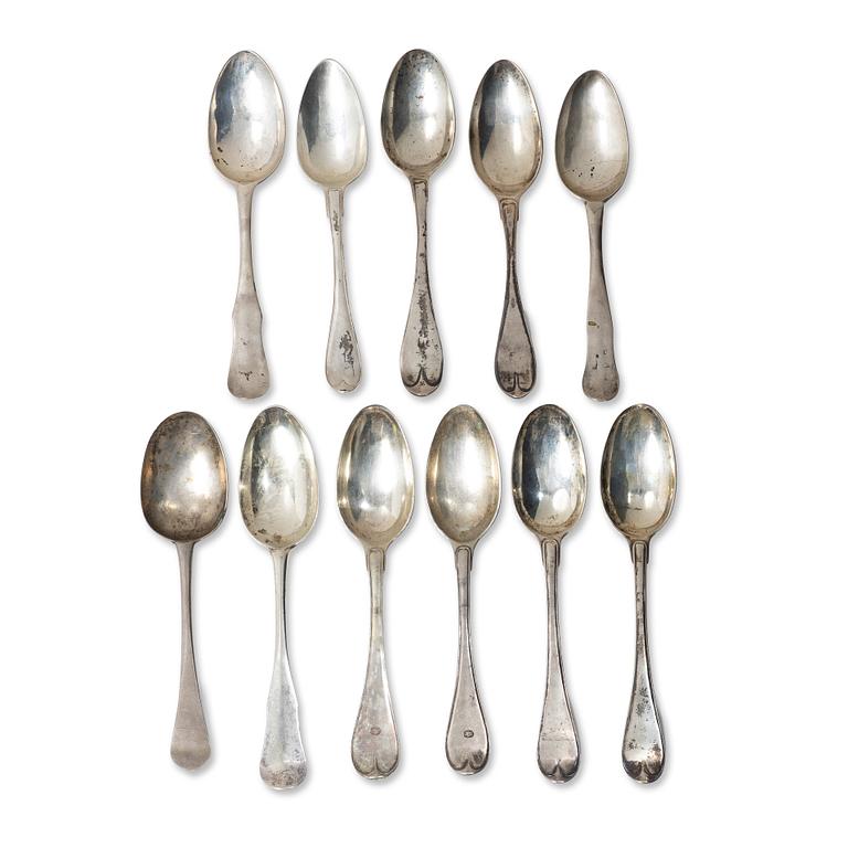 Eleven Swedish silver spoons, 18th/19th century.