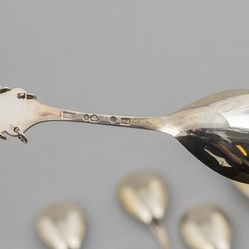 Skedar, 10 st, silver, Frits Olson AB, Luleå, 1975.